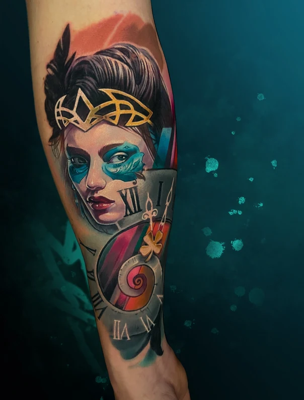Реализм Portrait, Clock tattoo на Предплечье