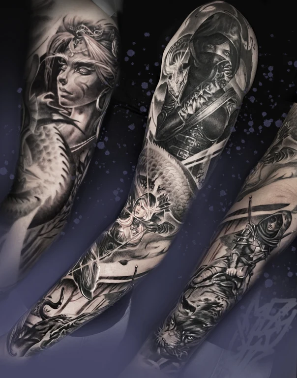 Реализм Fantasy, Warrior tattoo на Полный рукав