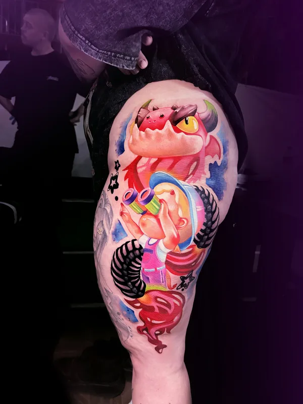 color cartoon 纹身 在 thigh #77107 | 纹身师 Molly ttt