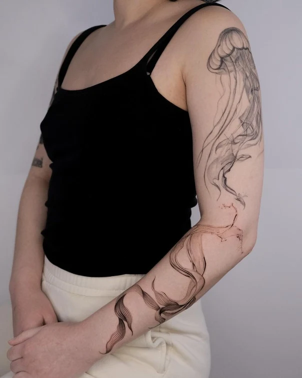 Sketch Jellyfish, Abstract tattoo on Full Sleeve