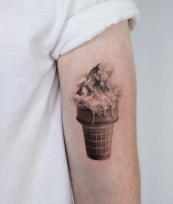Realism Ice cream, Mountain tattoo on Bicep