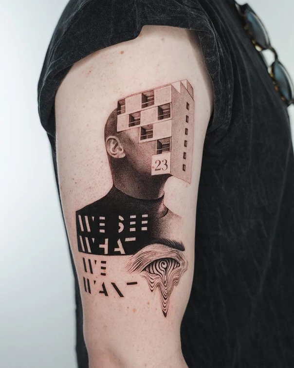 Surrealism Eye, Building tattoo on Forearm