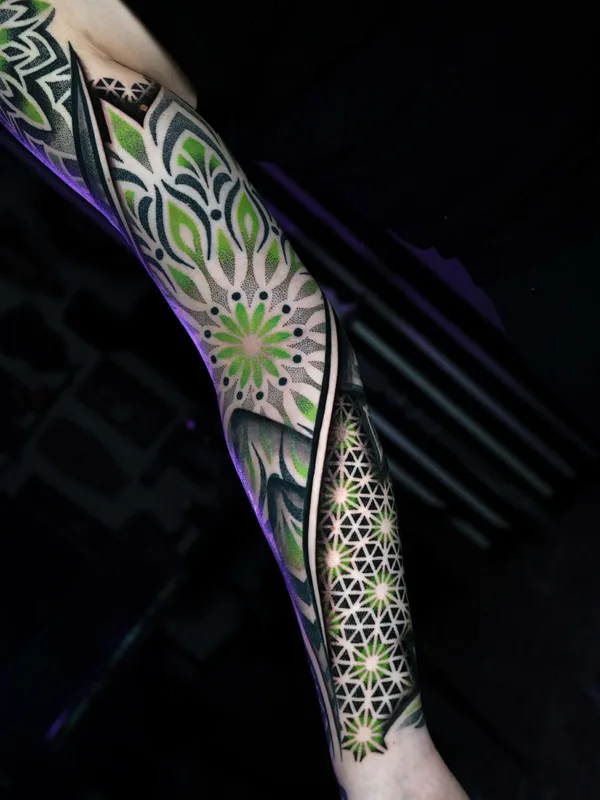 color geometric tattoo on full sleeve #77164 | Tattoo Artist Kostik Dry