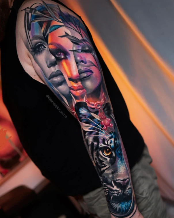 Realism Face, Tiger tattoo on Full Sleeve