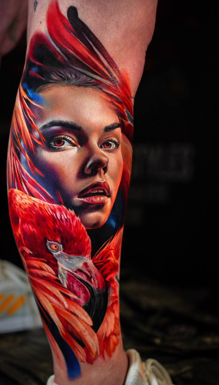 Реализм Portrait, Flamingo tattoo на Икра
