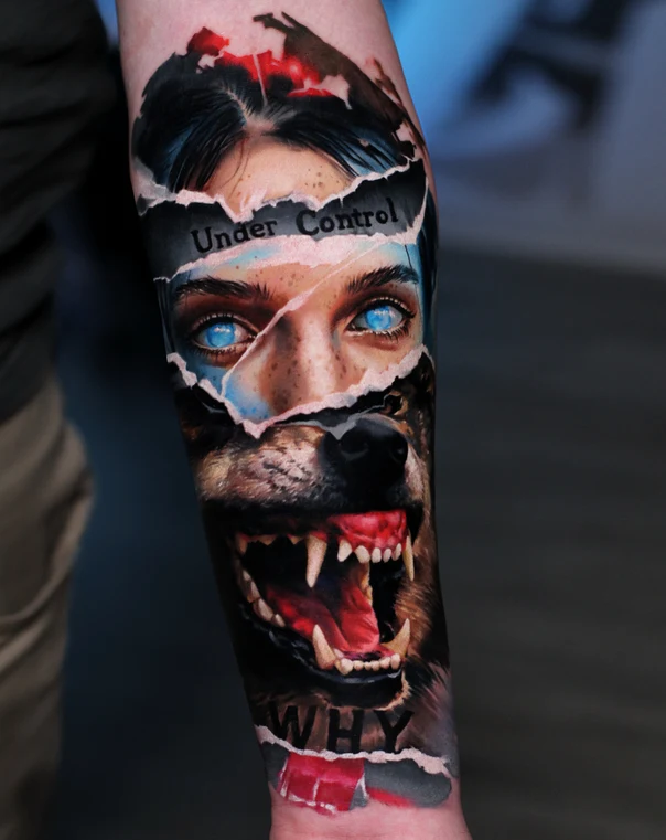 Реализм Wolf, Face tattoo на Предплечье