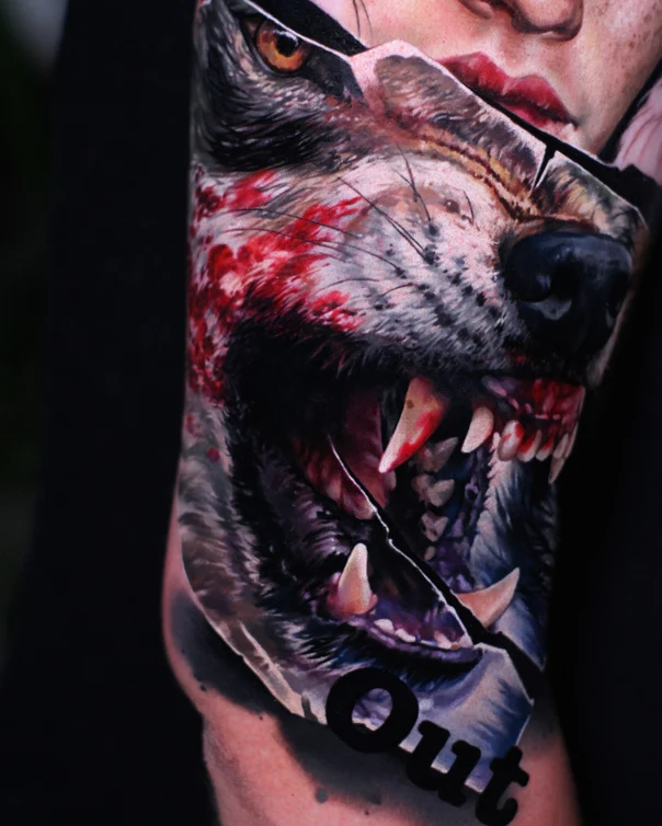 Реализм Wolf, Portrait tattoo на Предплечье