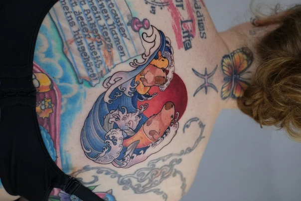 Japanese Fish, Waves tattoo on Shoulder