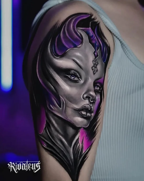 Realism Portrait, Alien tattoo on Upper Arm
