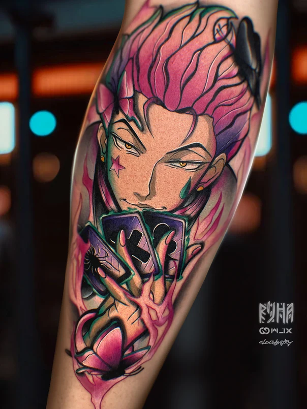 Аниме Character, Cards tattoo на Предплечье