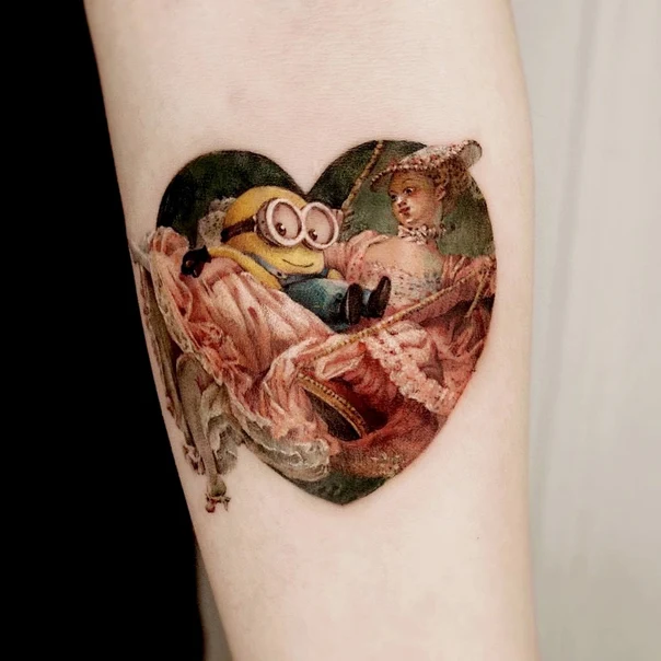 Illustrative Minion, Heart tattoo on Forearm