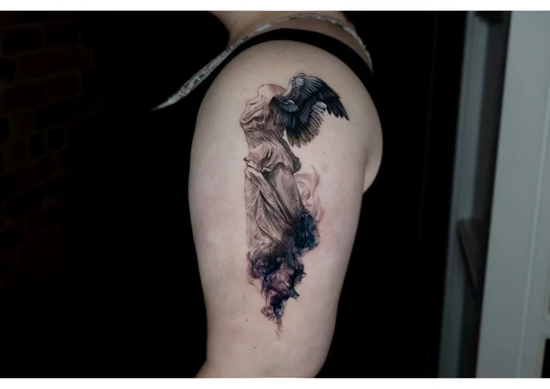 Realism Angel, Wings tattoo on Shoulder