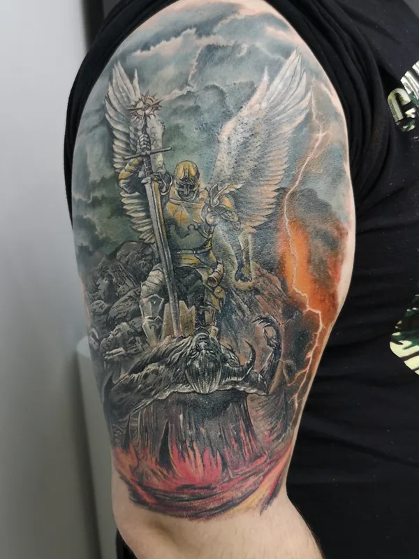 male color realism tattoo on upper arm #77882 | Tattoo Artist Aleksandr Starshinov