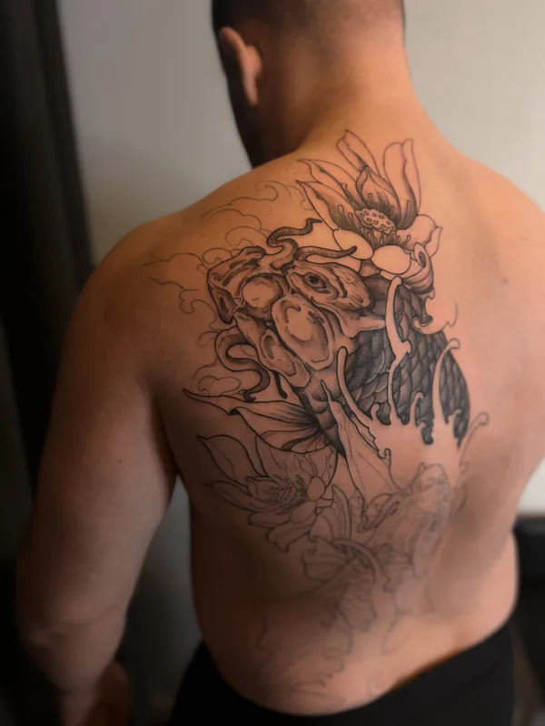 black and grey japanese татуировка на upper back #77979 | Тату мастер Нина Волошкина