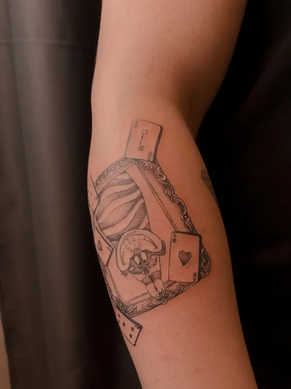 black and grey illustrative татуировка на forearm #77982 | Тату мастер Нина Волошкина
