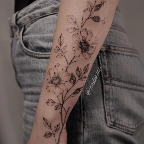 Botanical tattoo by Nadia Izo in Moscow