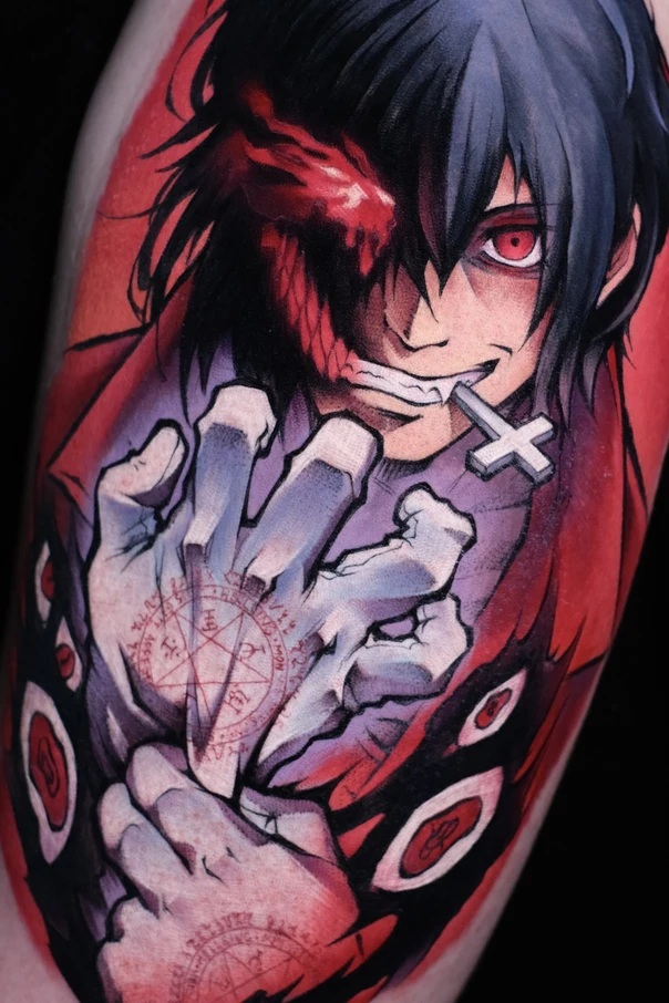 Аниме Anime character, Cross tattoo на Бицепс