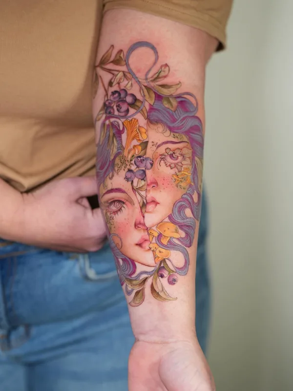 female color illustrative tattoo on forearm #78174 | Tattoo Artist Maiza