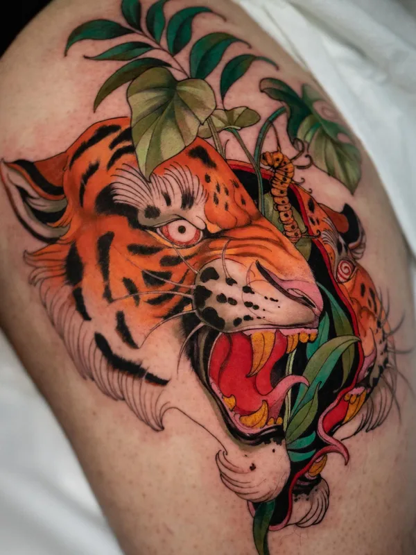 color neo-traditional tattoo on thigh #78188 | Tattoo Artist Maiza