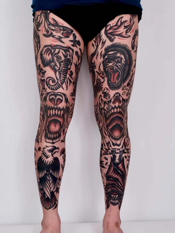color traditional tattoo on full leg #78262 | Tattoo Artist Ducky