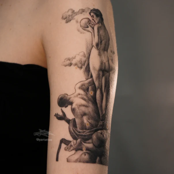 Реализм Figure, Cloud tattoo на Плечо