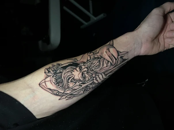 Black & Grey Mythological, Shark tattoo on Forearm