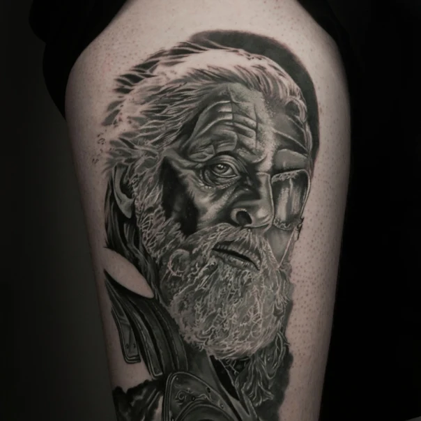 Реализм Portrait, Face tattoo на Thigh