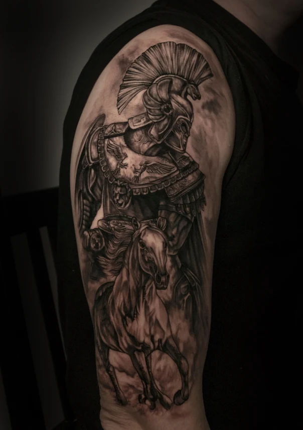 Реализм Warrior, Horse tattoo на Плечо