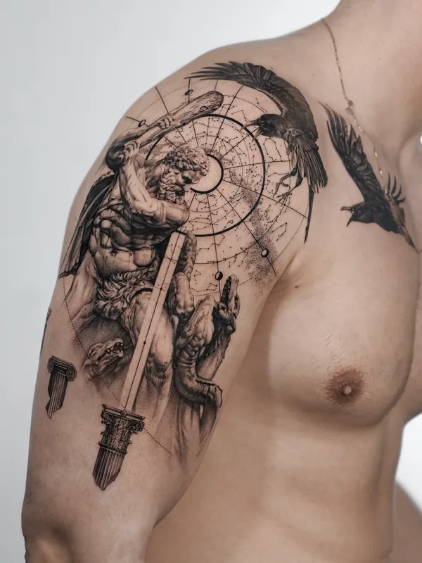 male black and grey black and grey tatuaje en shoulder #78837 | Tatuador Ogi Oh