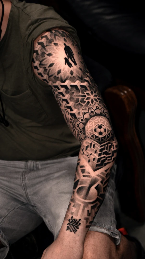 Geometric Geometric, Silhouette tattoo on Full Sleeve