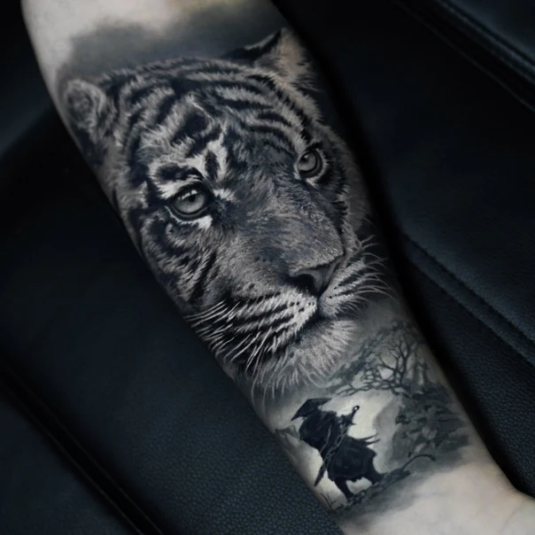 Realism Tiger, Samurai tattoo on Forearm