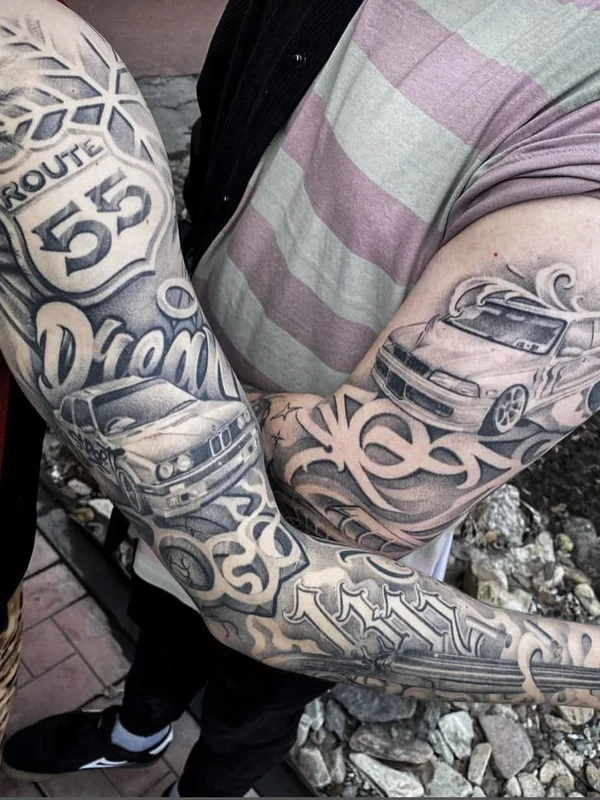 black and grey black and grey tatouage sur full sleeve #79135 | Artiste tatoueur Павел Легендарный