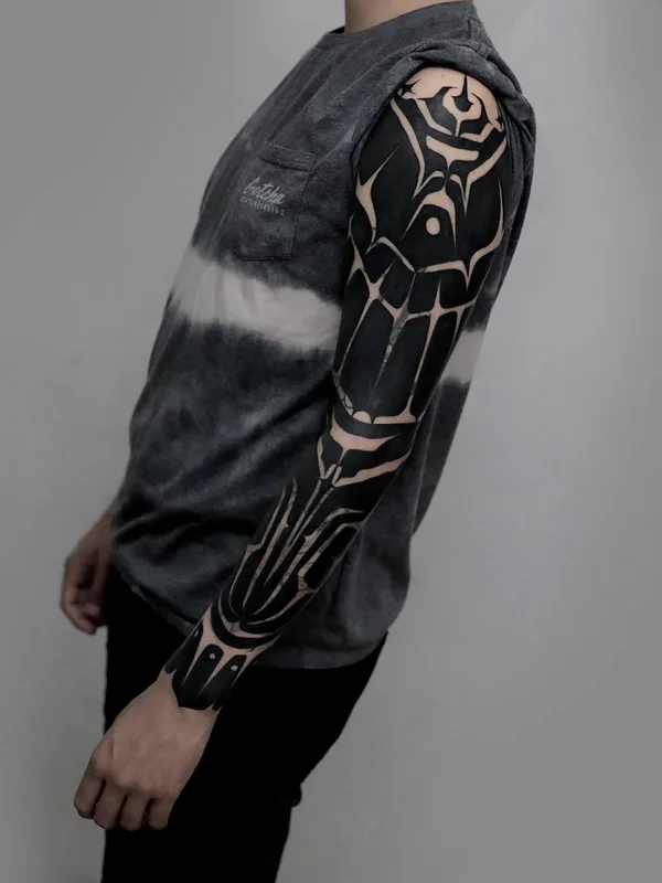 black blackwork татуировка на full sleeve #79150 | Тату мастер Oscar Conejeros Pinto