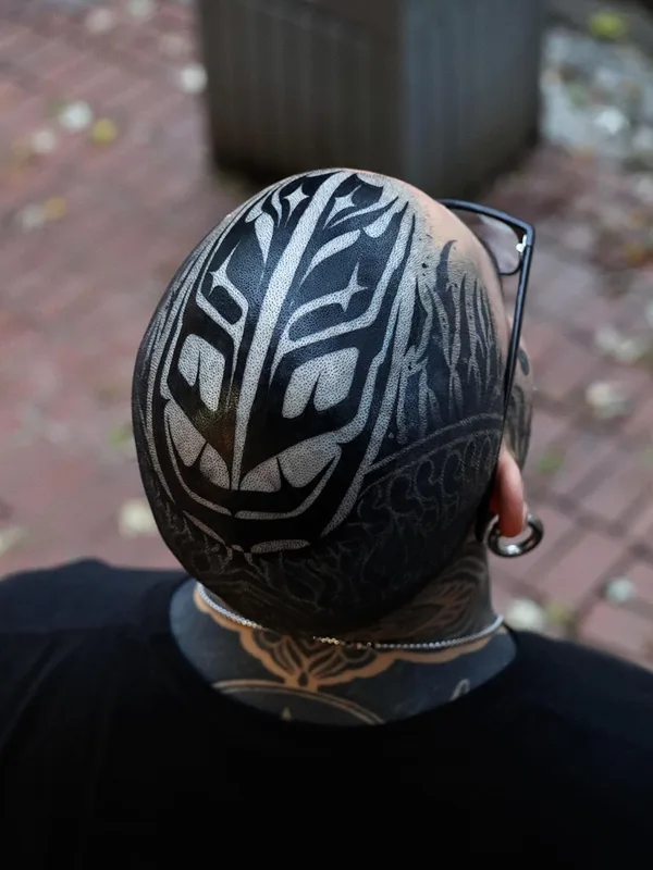 black blackwork татуировка на head #79152 | Тату мастер Oscar Conejeros Pinto