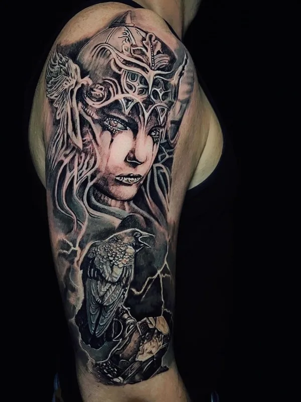 black and grey realism tattoo on full sleeve #79377 | Tattoo Artist Alex Drozd