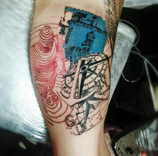 Illustrative Compass, Anchor tattoo on Forearm