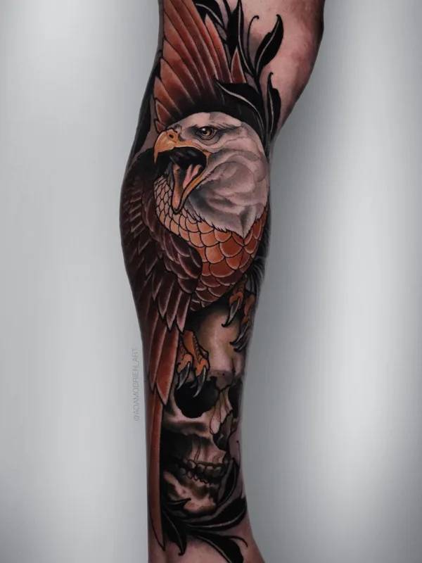 color neo-traditional Tatuagem em calf #79401 | Tatuador Adam OBrien