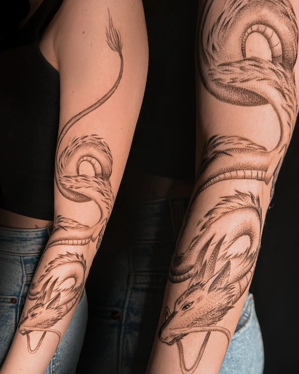 Дотворк Dragon tattoo на Предплечье