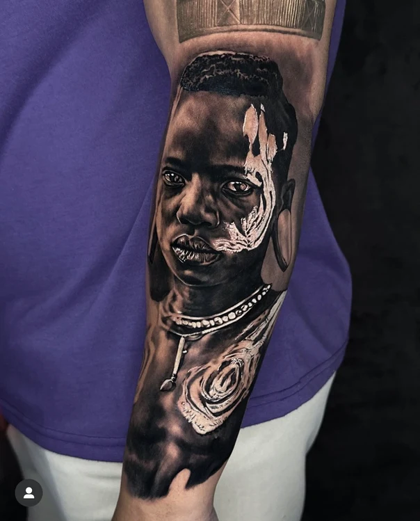 Realism Portrait, Rose tattoo on Forearm