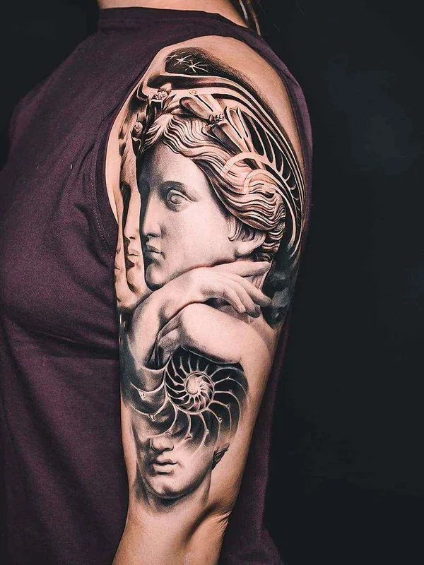 black and grey realism tattoo on full sleeve #79455 | Tattoo Artist Bruno Reis