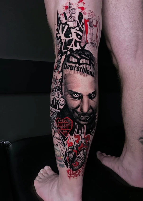 Realism Portrait, Heart tattoo on Full leg