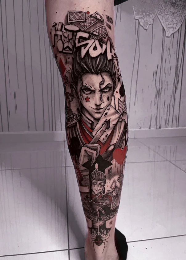 Illustrative Joker, Playing cards tattoo on Calf