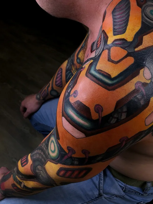 male color biomechanical Tatuagem em full sleeve #79571 | Tatuador Игорь Скобелев