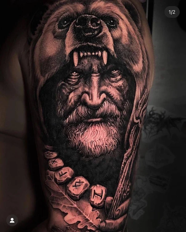 Реализм Bear, Face tattoo на Бицепс