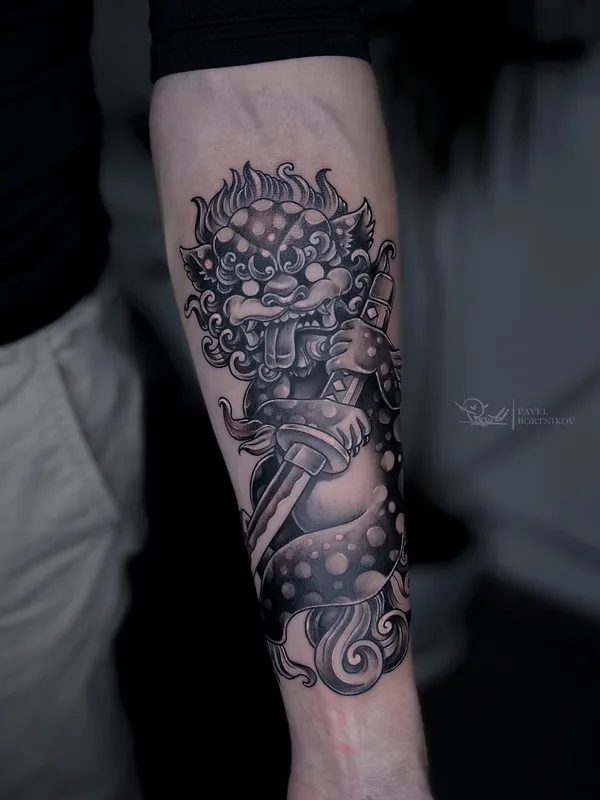black and grey japanese tatouage sur forearm #79717 | Artiste tatoueur Павел Бортников