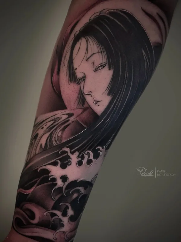 black and grey japanese tatouage sur forearm #79723 | Artiste tatoueur Павел Бортников