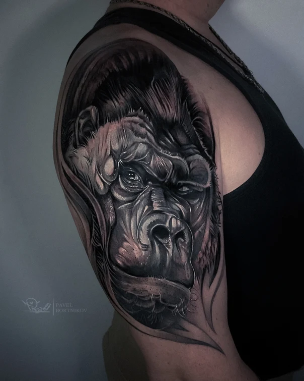 Реализм Gorilla, Animal tattoo на Плечо