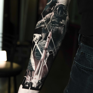 мужская Черно-серая Реализм татуировка #79822 | Тату мастер Pusstattoo