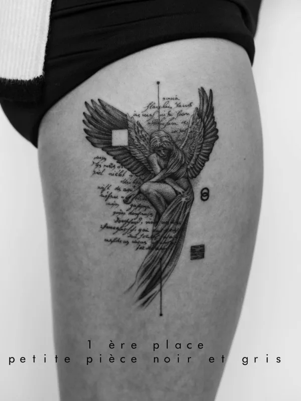 black and grey black and grey tattoo on thigh #79956 | Tattoo Artist Julien Rimbaud