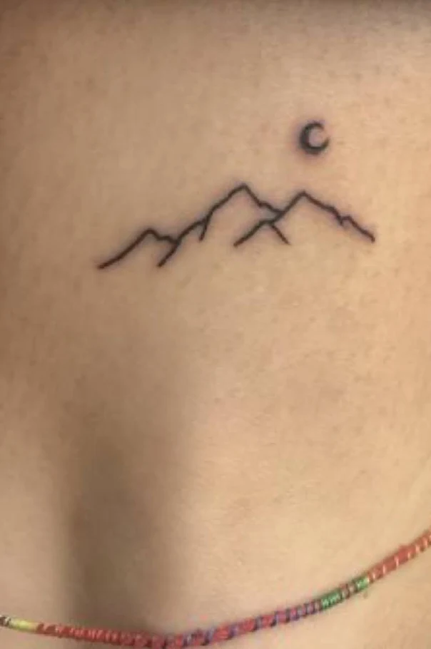 Minimalism Mountains, Moon tattoo on Back of Neck